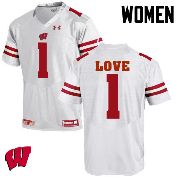 Wisconsin Badgers Women's #1 Reggie Love NCAA Under Armour Authentic White College Stitched Football Jersey XZ40P57WD